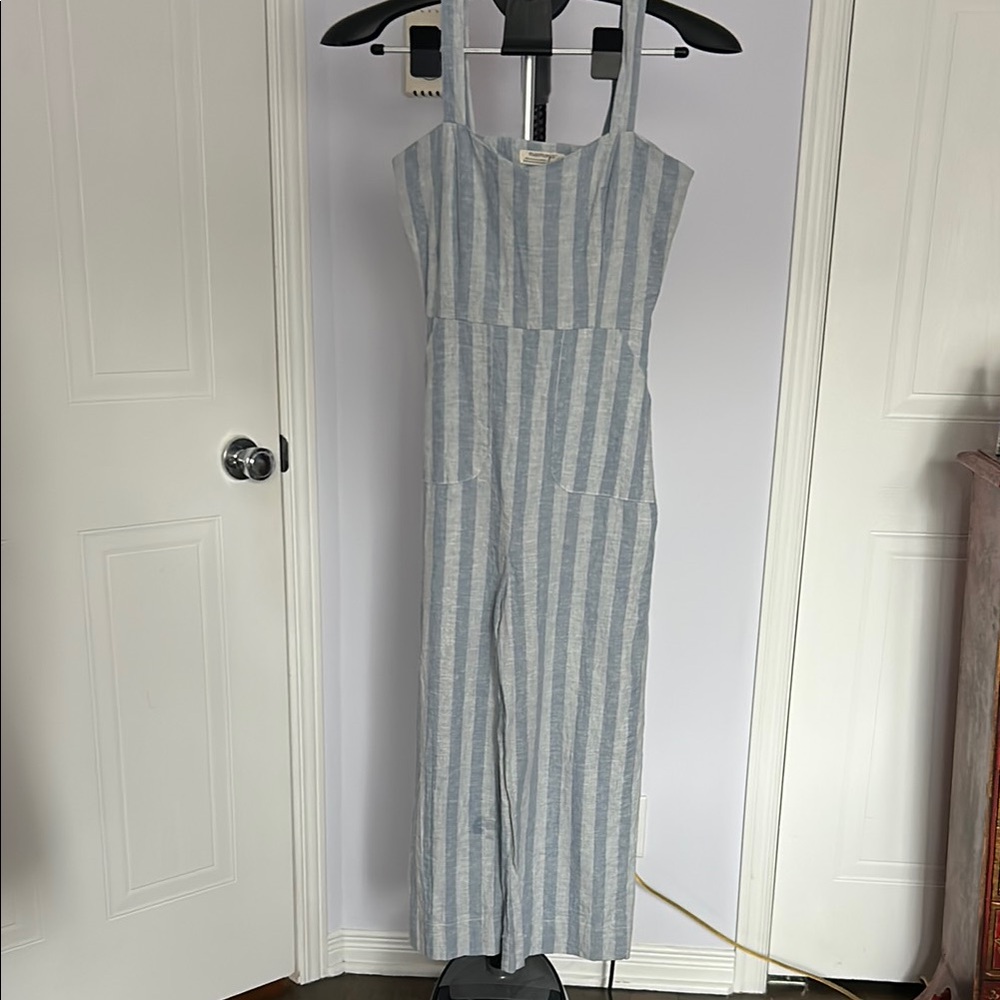 Striped Blue and White Jumpsuit 100% Linen